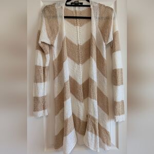 Cozy Open-Front Cardigan Sweater - Cream & Tan